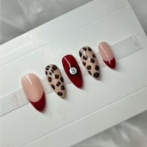 Red and Leopard Press-On Nails